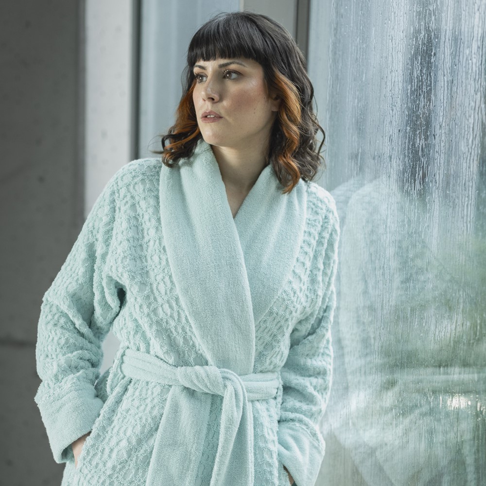 Lodge Egyptian Cotton Bath Robe 235 by Abyss and Habidecor in Ice Blue